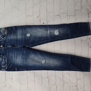 MAVI Brand Blue Jeans ADRIANA Ankle Mid Rise Distressed Super Skinny Size 27 NWT